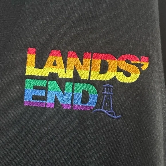 Lands’ End 2X black v-neck button up 3/4 sleeve cardigan with logo NWT - Picture 2 of 3